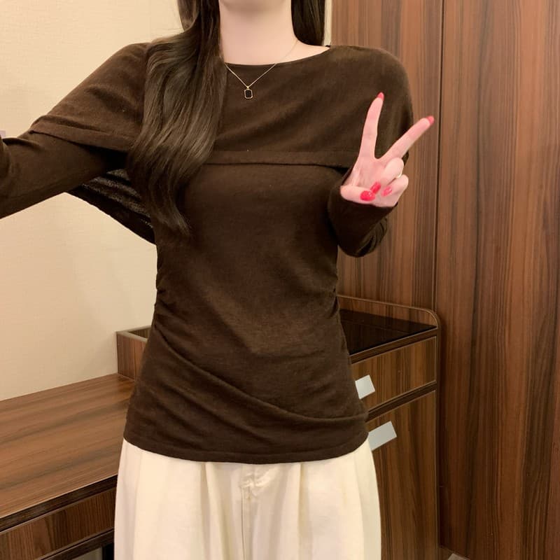 실사 정가 이른 가을 새로운 한국 스타일 패션 작은 대중 비스듬한 칼라 허리 수축 다용도 캐주얼 품격 슬림해 보이는 니트 스웨터 상세 이미지 25