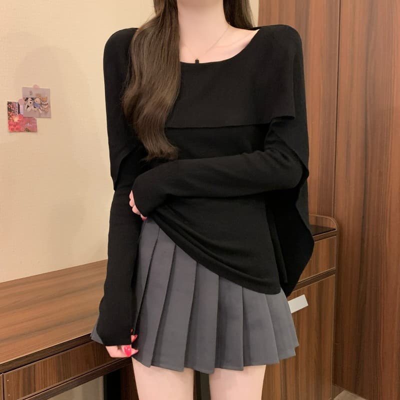 실사 정가 이른 가을 새로운 한 부서 작은 대중 비스듬한 칼라 허리 수축 슬림해 보이는 다용도 캐주얼 품격 패션 니트 스웨터 상세 이미지 31