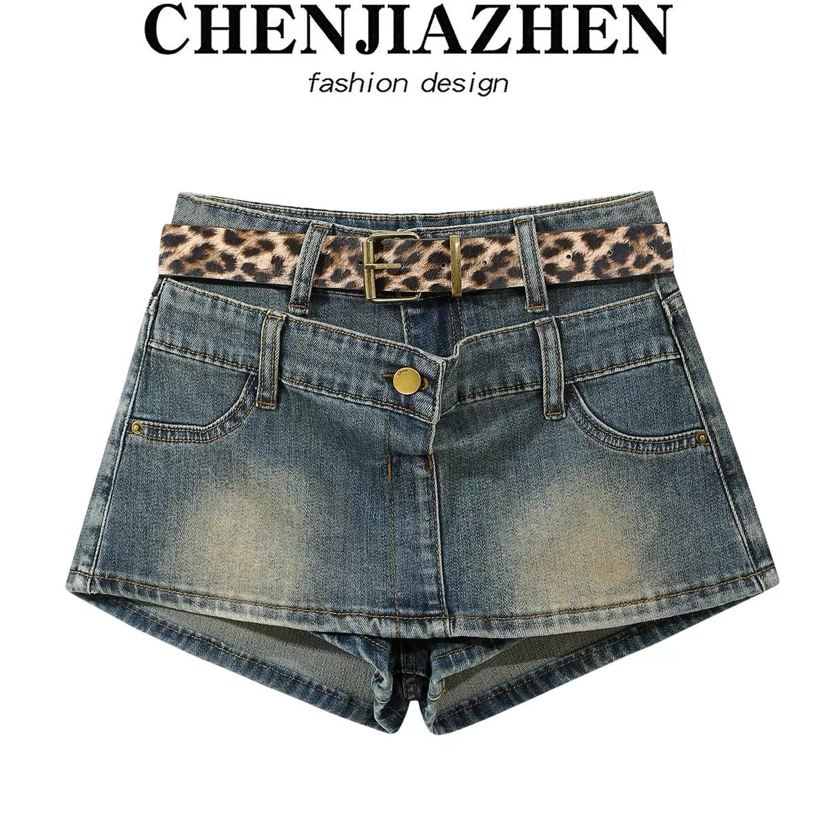 chenjiazhen 아메리칸 디자인 센스 하이웨이스트 한 마디 핫걸 슬림해 보이는 데님 타이트 스커트 반신 스커트 치마바지 여성 여름