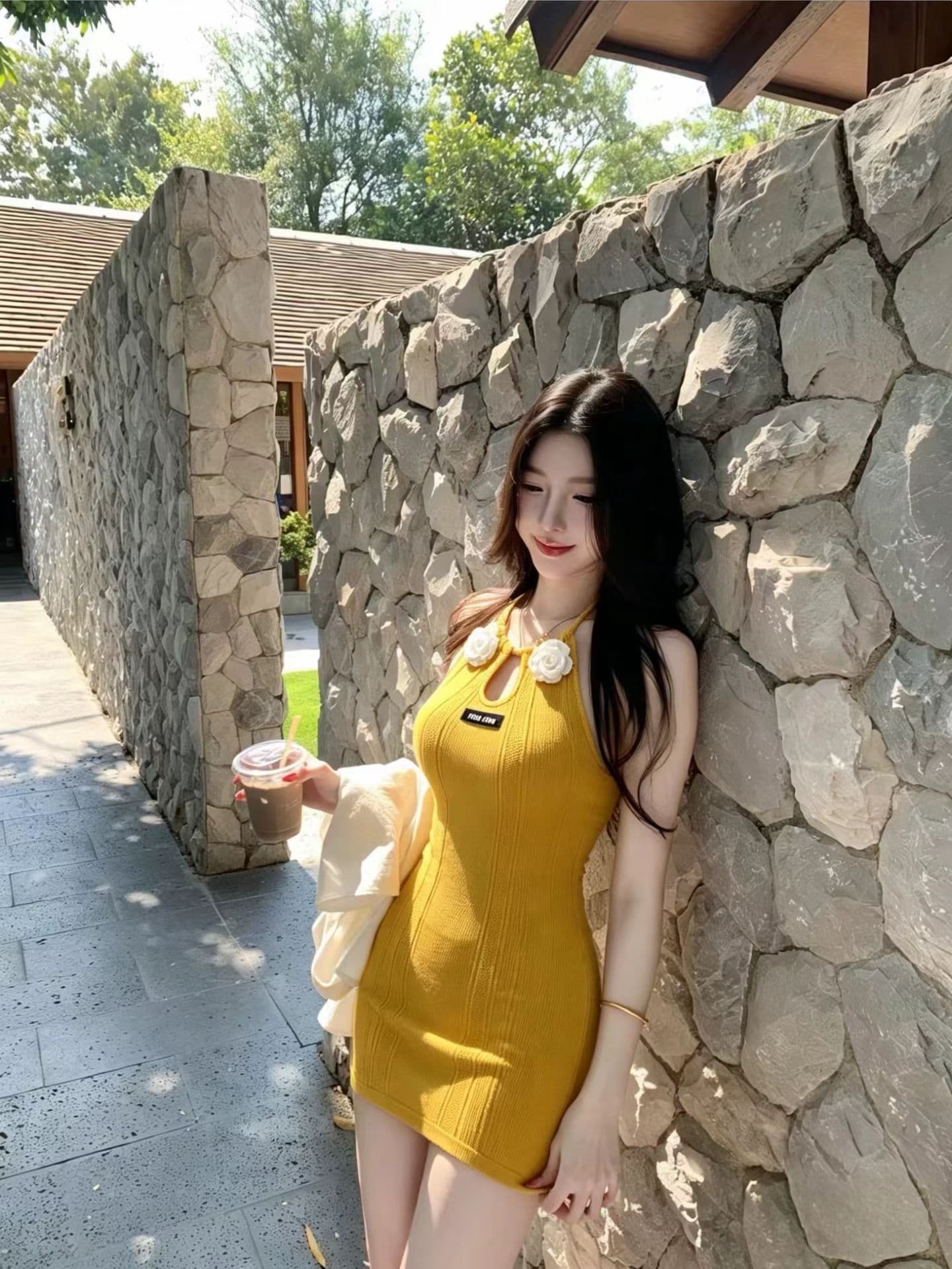 디자인 센스 행침 목 홀로우 아웃 니트 여성 드레스 순수한 욕망 핫걸 바람 허리 수축 몸매 가꾸기 슬림해 보이는 아름다운 타이트 스커트 미니 스커트 상세 이미지 4