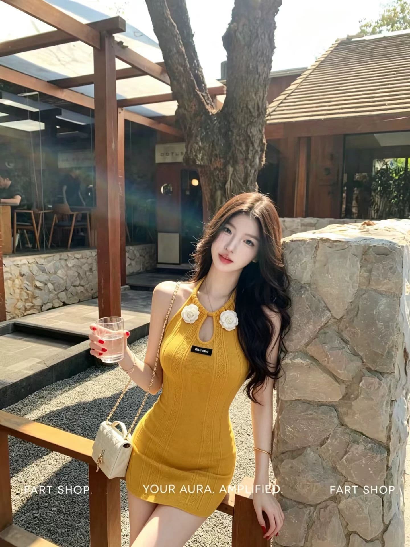 디자인 센스 행침 목 홀로우 아웃 니트 여성 드레스 순수한 욕망 핫걸 바람 허리 수축 몸매 가꾸기 슬림해 보이는 아름다운 타이트 스커트 미니 스커트 상세 이미지 5