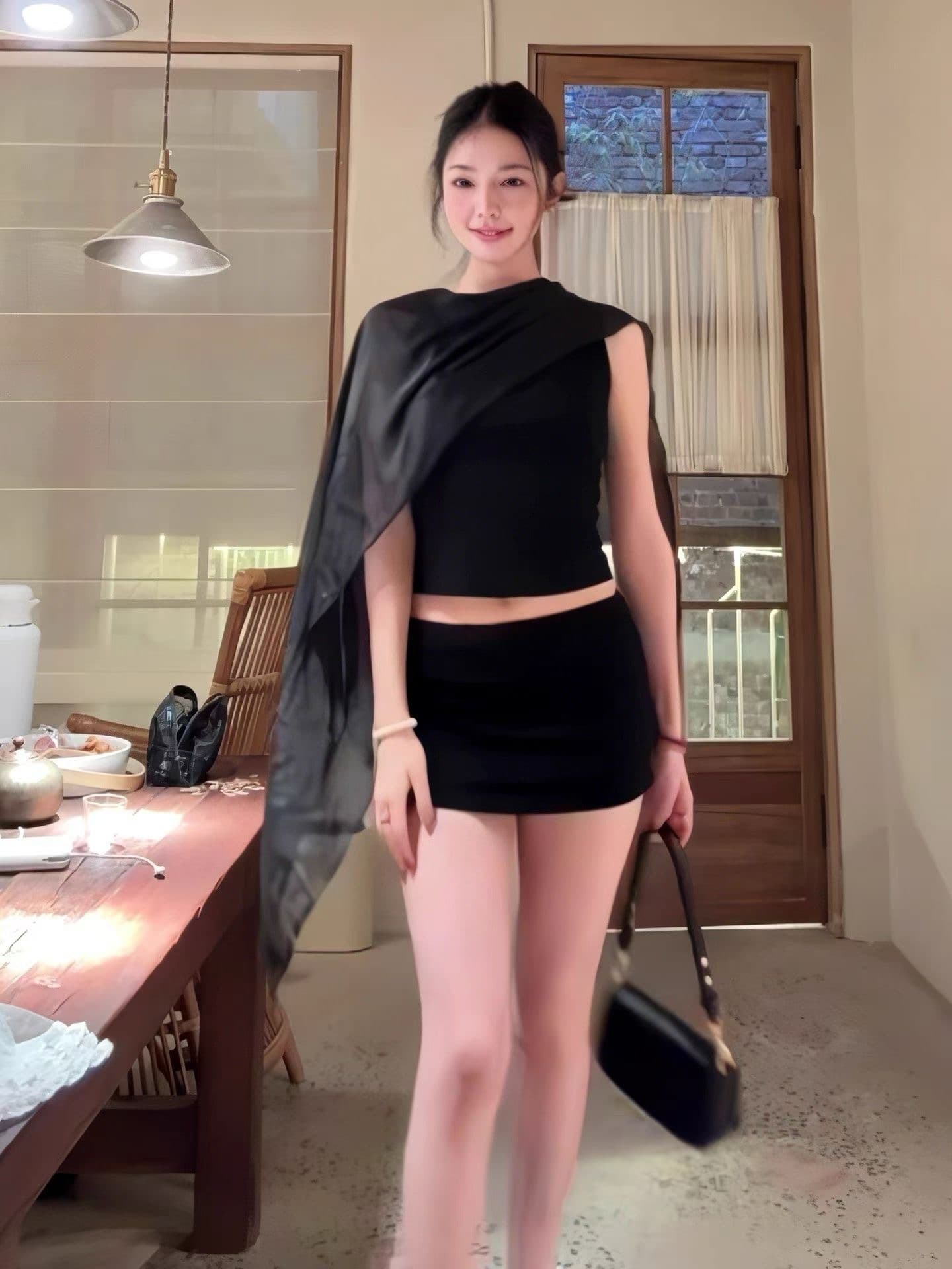 k2 onlinestore 순수한 욕망 핫걸 패치워크 망사 숄 맨위 여성 검정색 허리 수축 타이트 스커트 반 스커트 세트 상세 이미지 1