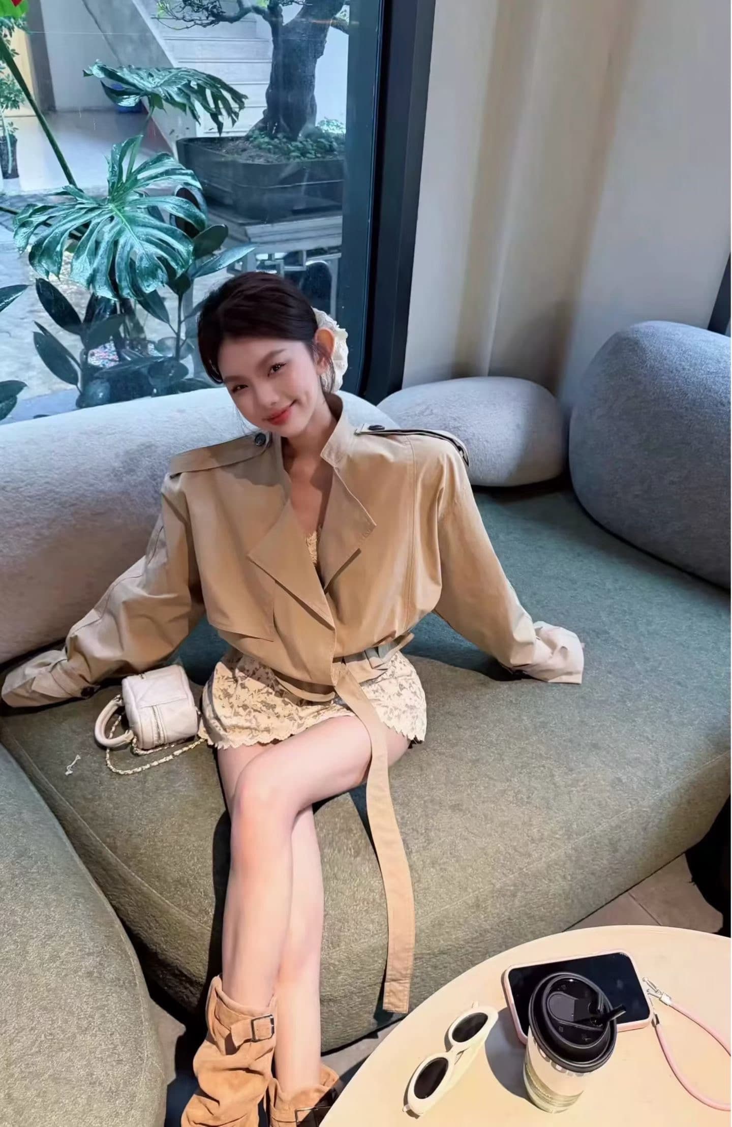 한 부서 레트로 쇼트 스타일 재킷 바람막이 여성 코트 여름 새로운 하이웨이스트 슬림해 보이는 레이스 반신 스커트 투피스 슈트 상세 이미지 4