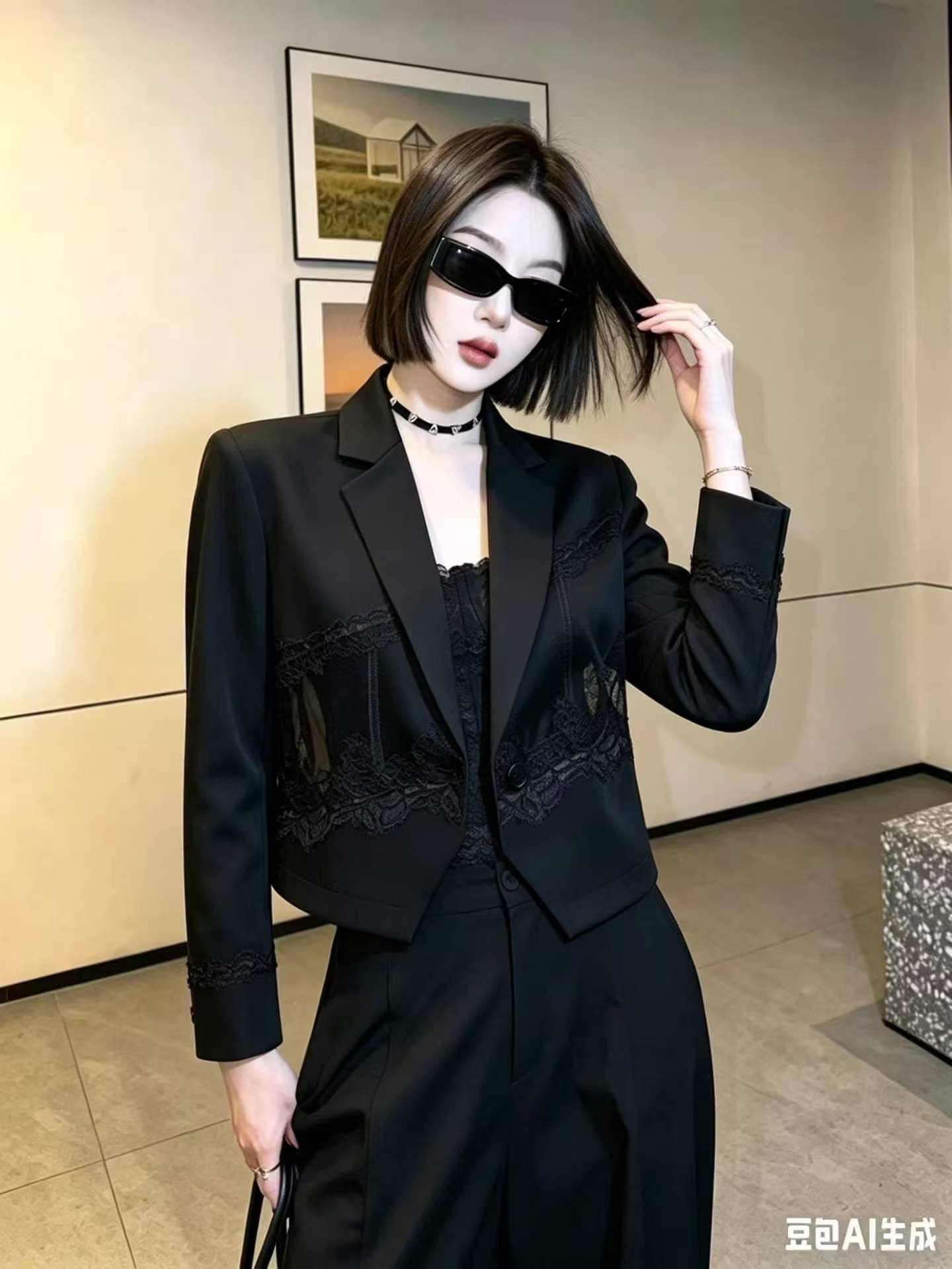 2026 새로운 패션 레이스 조각 블레이저 외국 가스 캐주얼 슬림해 보이는 다용도 출퇴근 반팔 맨위 이미지 3