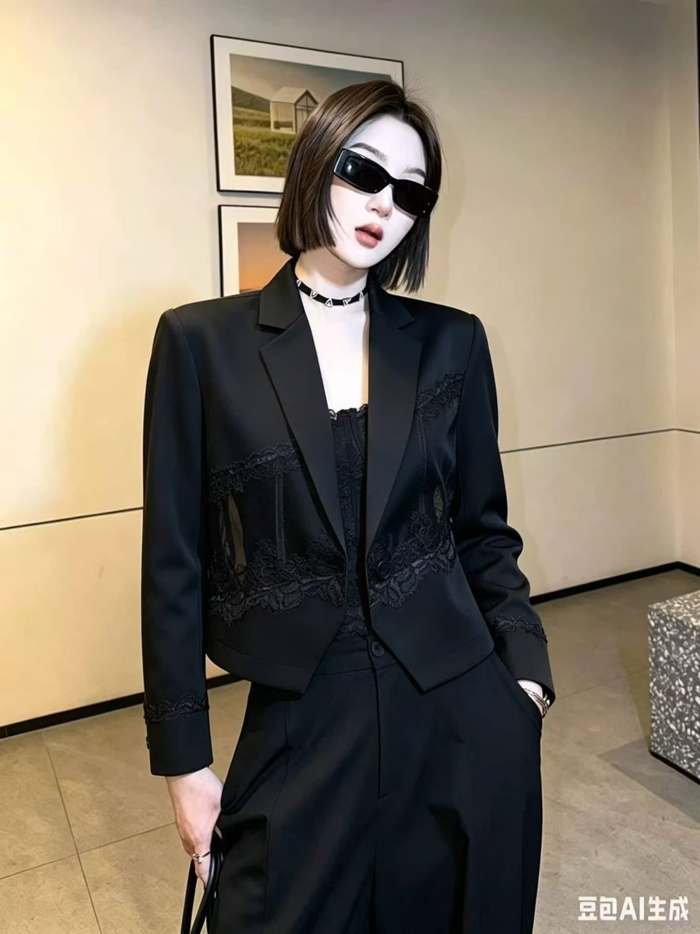 2026 새로운 패션 레이스 조각 블레이저 외국 가스 캐주얼 슬림해 보이는 다용도 출퇴근 반팔 맨위 상세 이미지 5