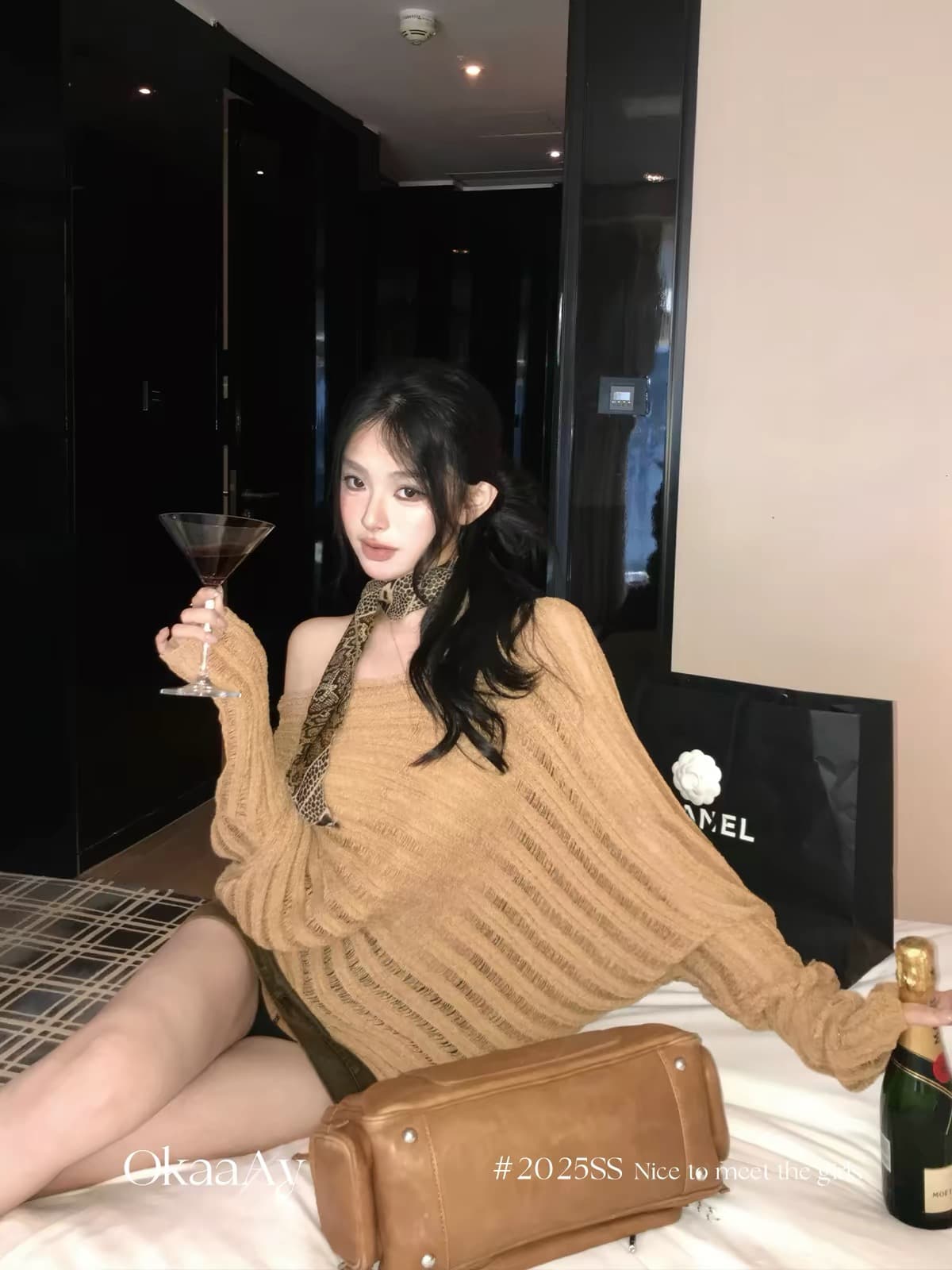 okaaay 마이크로 달빛 비스듬한 칼라 오프숄더 긴팔 니트 스웨터 여성 가을 배트윙 소매 블라우스 느긋한 바람 맨위