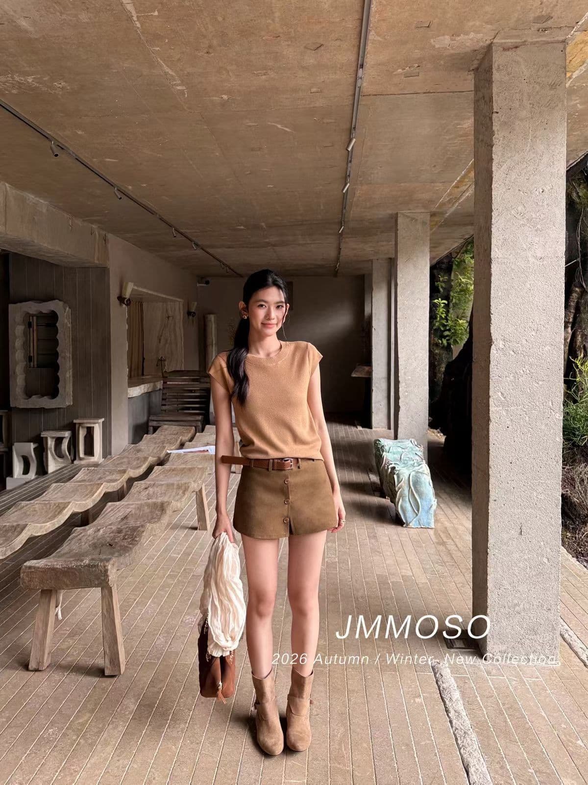 zy jmmoso 이른 가을 한 부서 화이트 치마바지 여성 하이웨이스트 단추 노출 방지 벨트 포함 한 마디 반신 스커트 상세 이미지 2