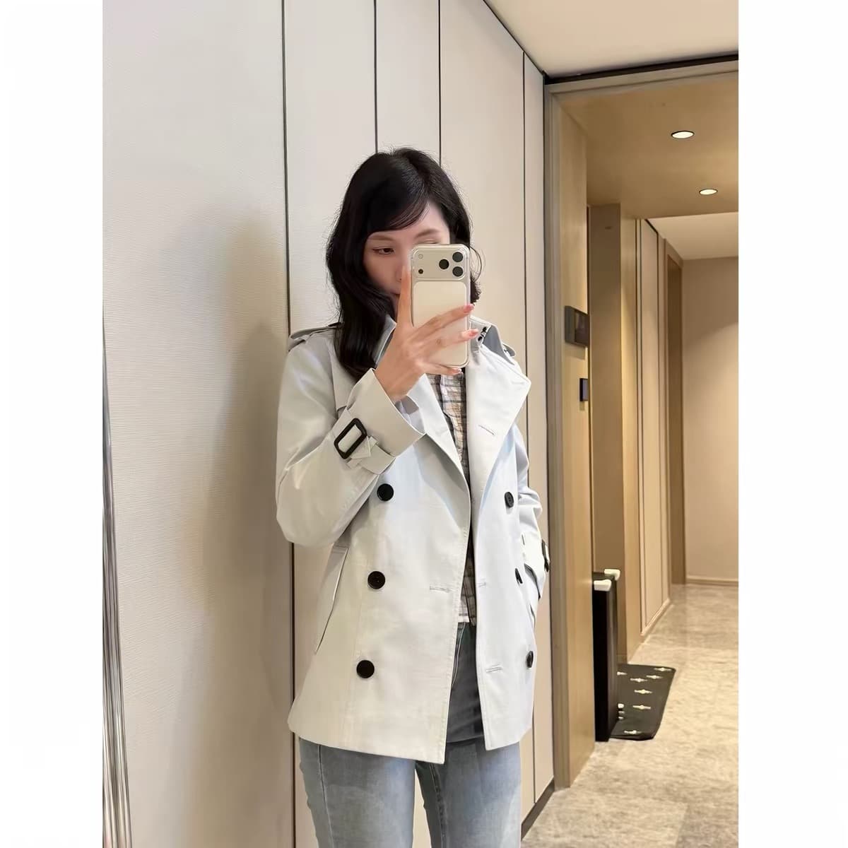 taffyer 클래식 이중 버튼 도루 센스 쇼트 스타일 바람막이 여성 가을 새로운 레이스업 캐주얼 재킷 상세 이미지 3