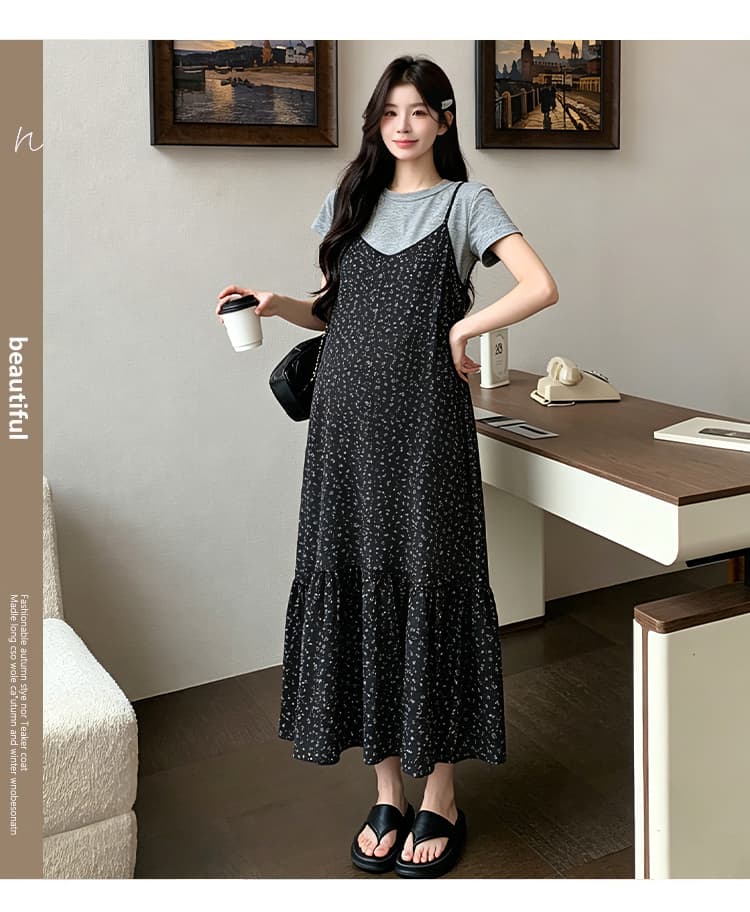 새로운 2026 여름 드레스 미니멀리즘 게으른 착용 가져 가라. 꽃무늬 루즈핏 슬림해 보이는 표지 배 슬립 드레스 티셔츠 임산부 드레스 상세 이미지 6