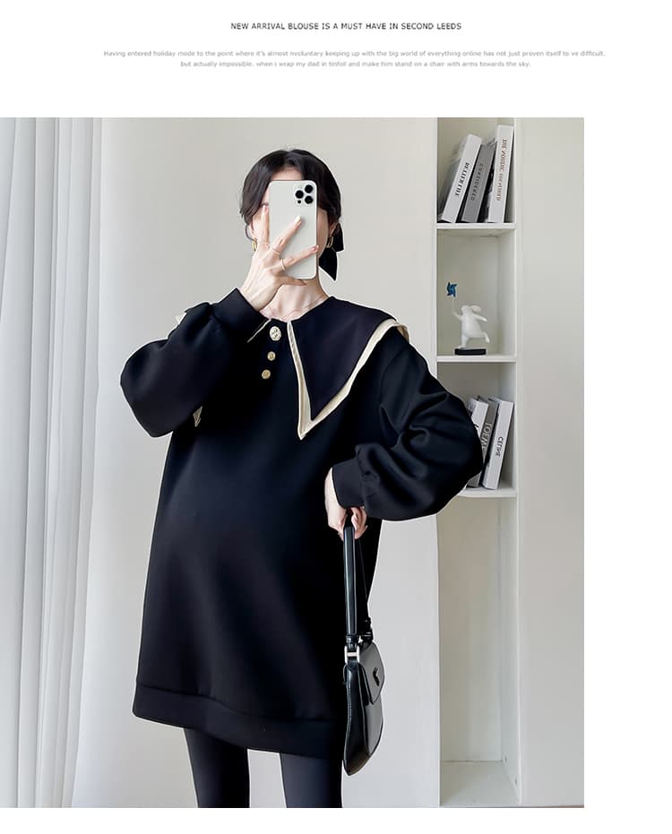 2026 가을 겨울 임산부 패션 품격 달콤함 검정색 베이비 칼라 후드티 루즈핏 긴팔 캐주얼 대 에디션 후드티 상세 이미지 21
