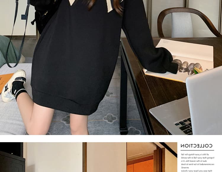 2026 봄 임산부 패션 품격 달콤함 검정색 베이비 칼라 후드티 루즈핏 긴팔 캐주얼 빅 사이즈 후드티 상세 이미지 7