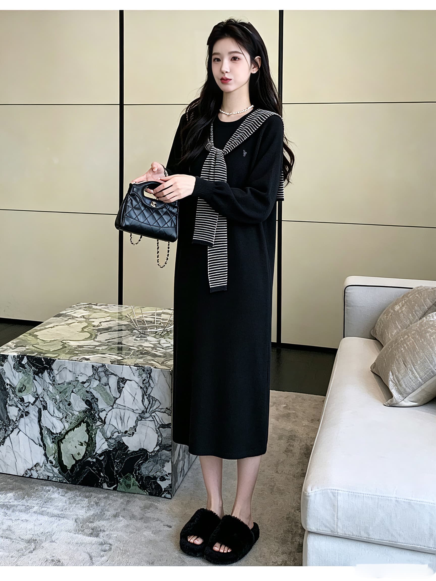 2026 가을 겨울 새로운 품격 여성 드레스 고급 센스 캐주얼 슬림해 보이는 다용도 부드러운 찹쌀 니트 출산 스커트 상세 이미지 6
