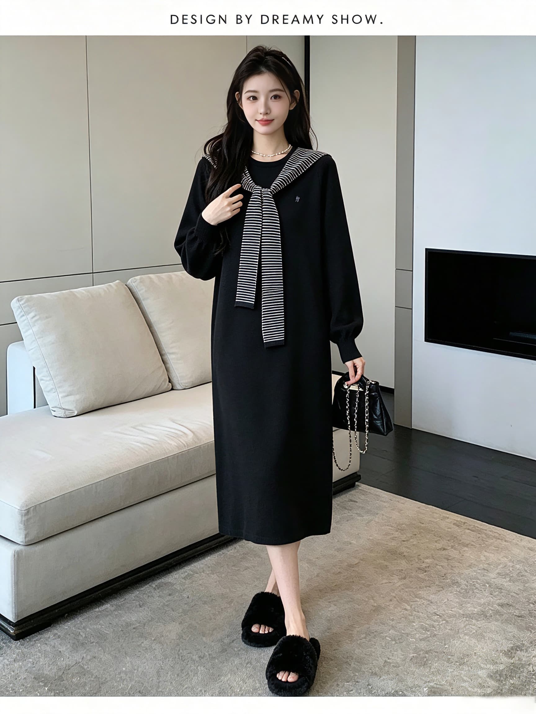 2026 가을 겨울 새로운 품격 여성 드레스 고급 센스 캐주얼 슬림해 보이는 다용도 부드러운 찹쌀 니트 출산 스커트 상세 이미지 7