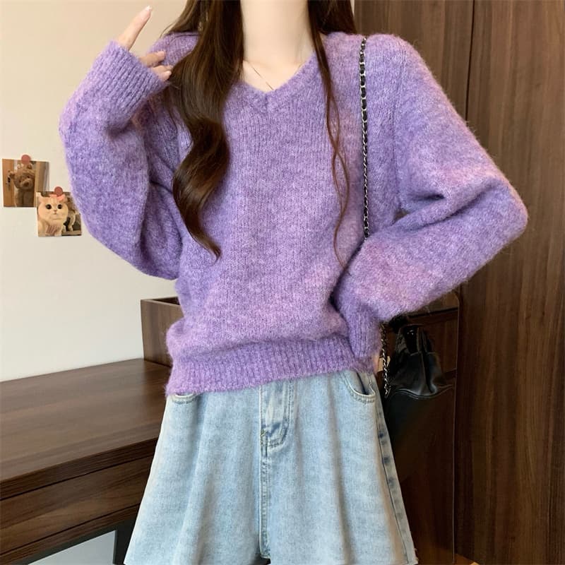 실사 정가 새 버전 한 바람 디자인 센스 느긋한 바람 부드러운 찹쌀 V넥 풀오버 상세 이미지 14