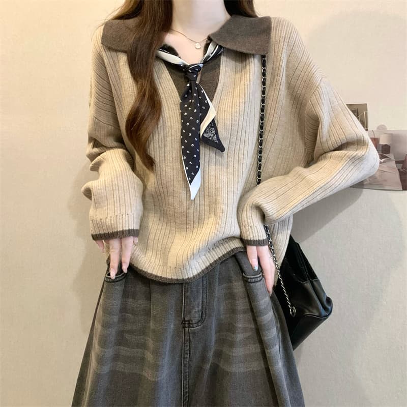 실사 정가 새 버전 한 바람 디자인 센스 하프 지퍼 패치워크 색상 루즈핏 니트 스웨터 스웨터 이미지 5