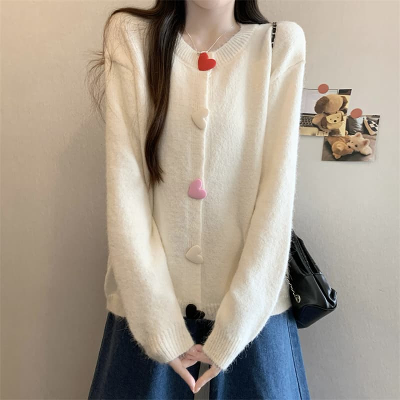 실사 정가 새 버전 한 바람 디자인 센스 하트 단추 느긋한 바람 스웨터 카디건 코트 상세 이미지 4