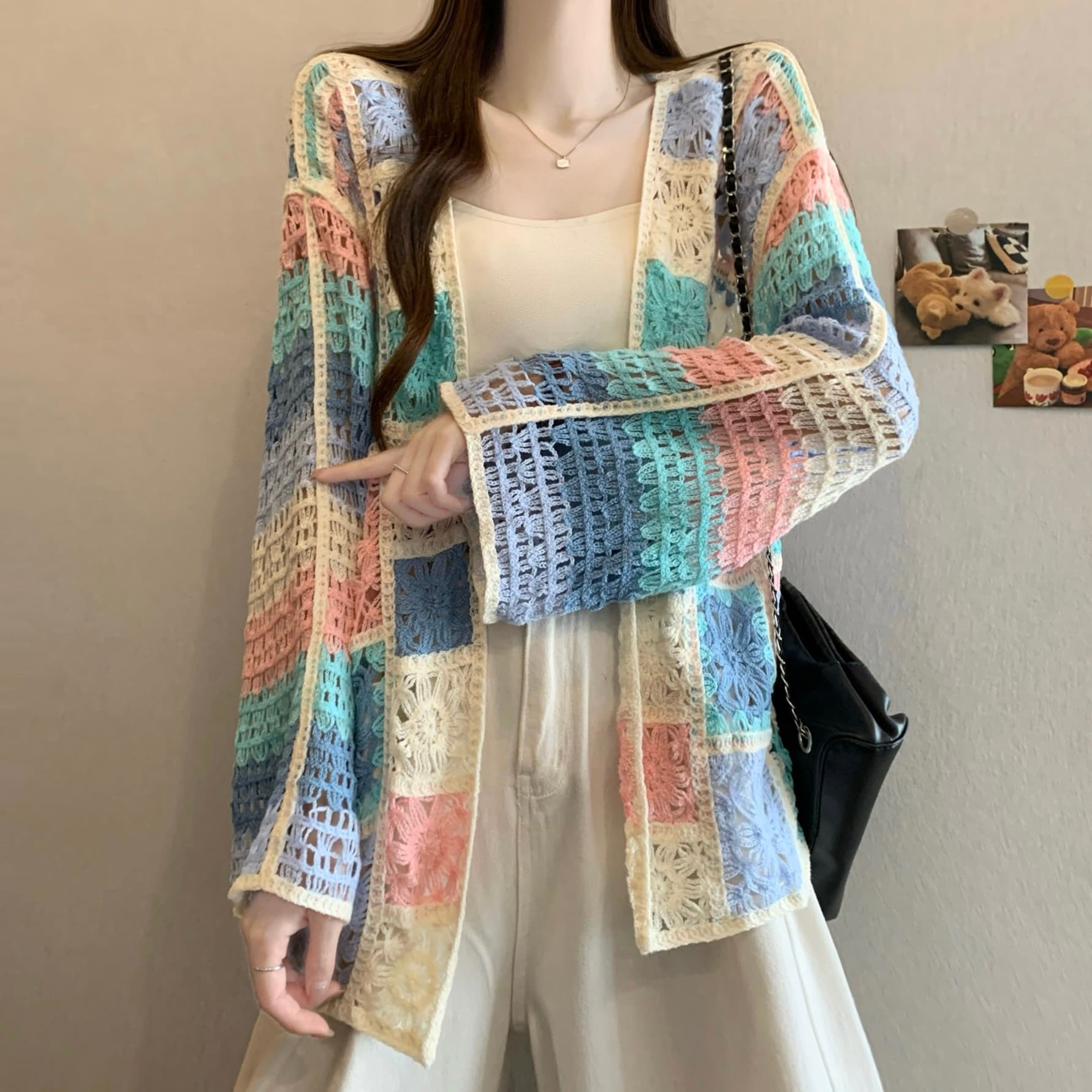 실사 정가 새 버전 한 바람 디자인 센스 민족 스타일 자수 자수 홀로우 아웃 자외선 차단 오픈 가디건 상세 이미지 10