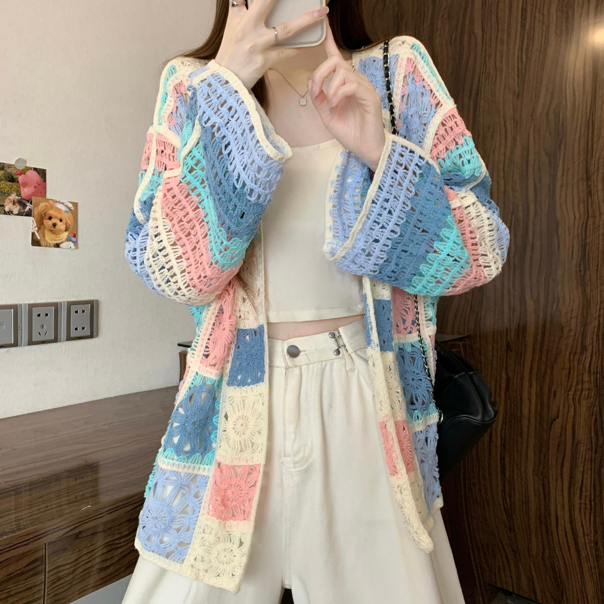 실사 정가 새 버전 한 바람 디자인 센스 민족 스타일 자수 자수 홀로우 아웃 자외선 차단 오픈 가디건 상세 이미지 11