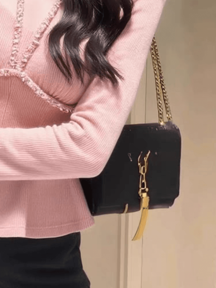 프랑스식 부드러운 바람 핑크색 광장 칼라 쇄골 긴팔 기본 셔츠 여성 가을 몸매 가꾸기 슬림해 보이는 고급 센스 아름다운 맨위 이미지 4