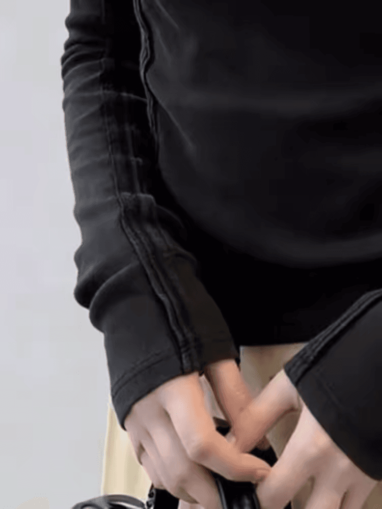 아메리칸 레트로 검정색 허리 수축 몸매 가꾸기 기본 셔츠 여성 인사이드 가져 가라. 가을 겨울 아름다운 슬림해 보이는 긍정적 인 어깨 긴팔 티셔츠 맨위 상세 이미지 4