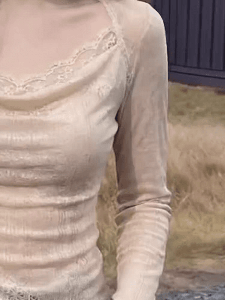 가을 순수한 욕망 레이스 자수 달콤한 핫걸 흔들다 칼라 긴팔 기본 셔츠 여성 인사이드 가져 가라. 디자인 센스 작은 대중 아름다운 맨위 이미지 4
