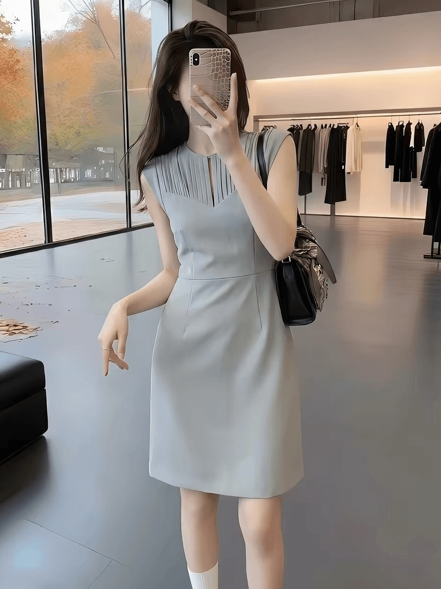 프랑스식 빛 요리 한 바람 V넥 술 민소매 여성 드레스 여름 새로운 디자인 센스 허리 수축 슬림해 보이는 품격 치마 상세 이미지 3