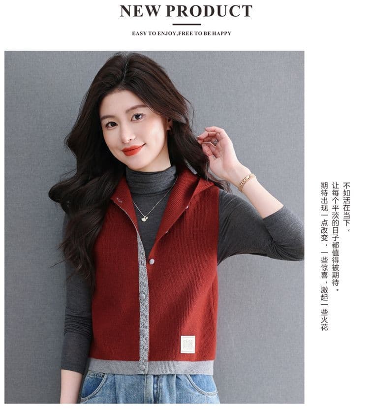 봄 가을 후드 오픈 가디건 베스트 2026 새로운 패션 니트 스웨터 외부 가져 가라. 신선함 귀여운 맨위 민소매 여성 셔츠 상세 이미지 17