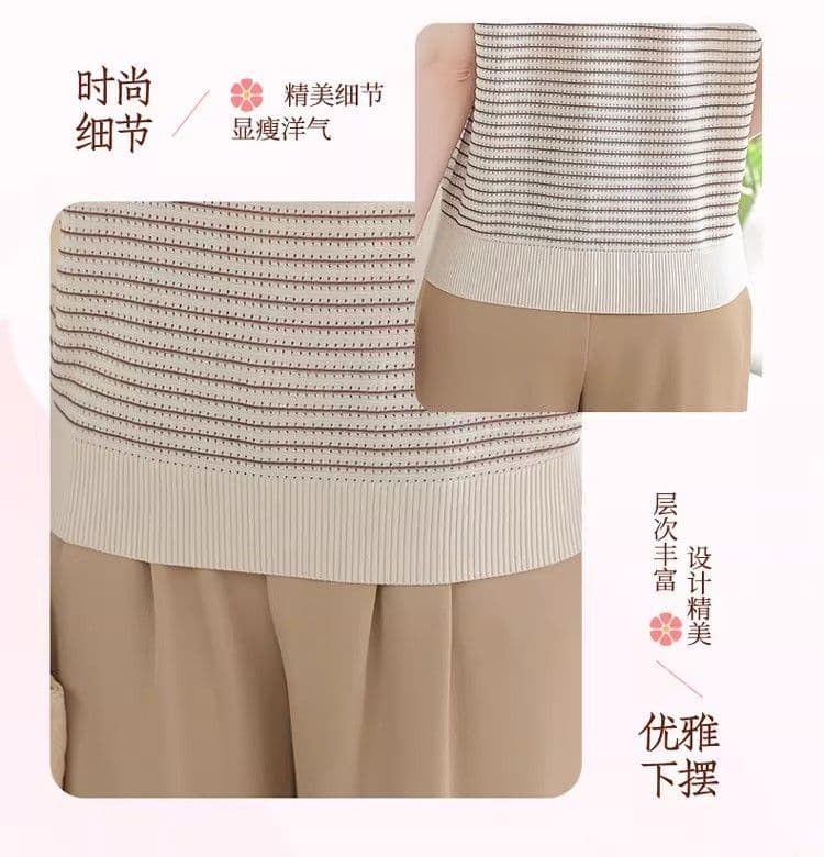 2026 년 엄마 여름 드레스 반팔 중년 여성 맨위 중노년 여름 얼음 실크 티셔츠 패션 연령 감소 맨위 상세 이미지 4