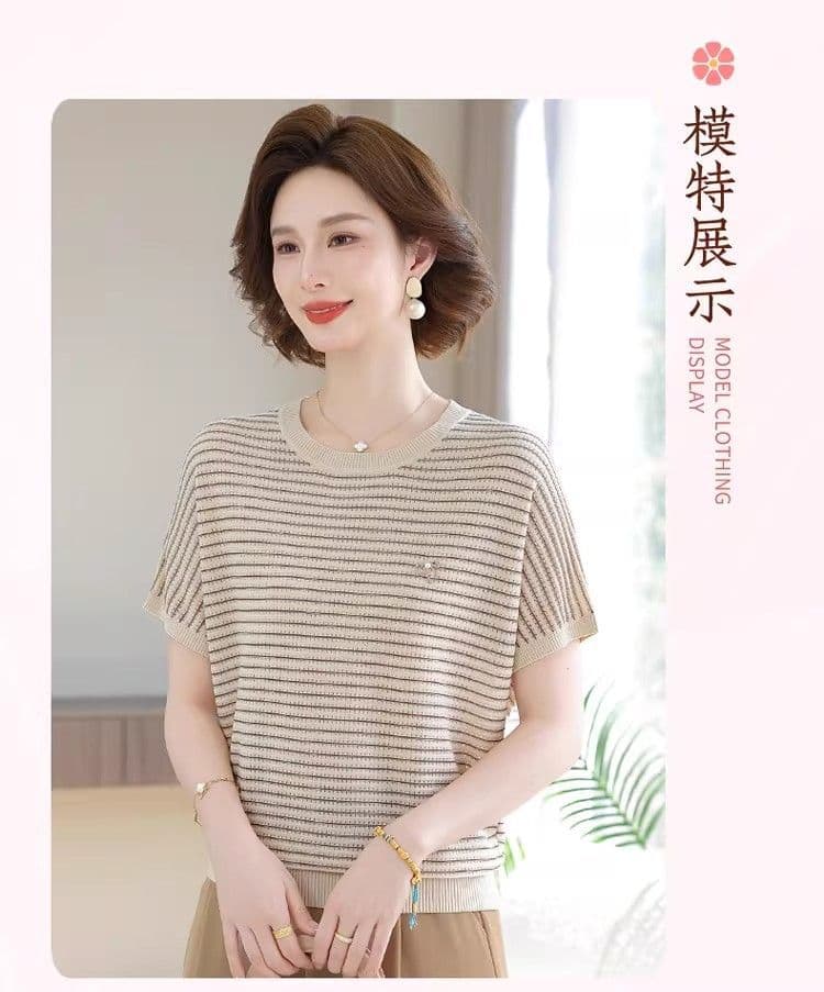 2026 년 엄마 여름 드레스 반팔 중년 여성 맨위 중노년 여름 얼음 실크 티셔츠 패션 연령 감소 맨위 상세 이미지 9