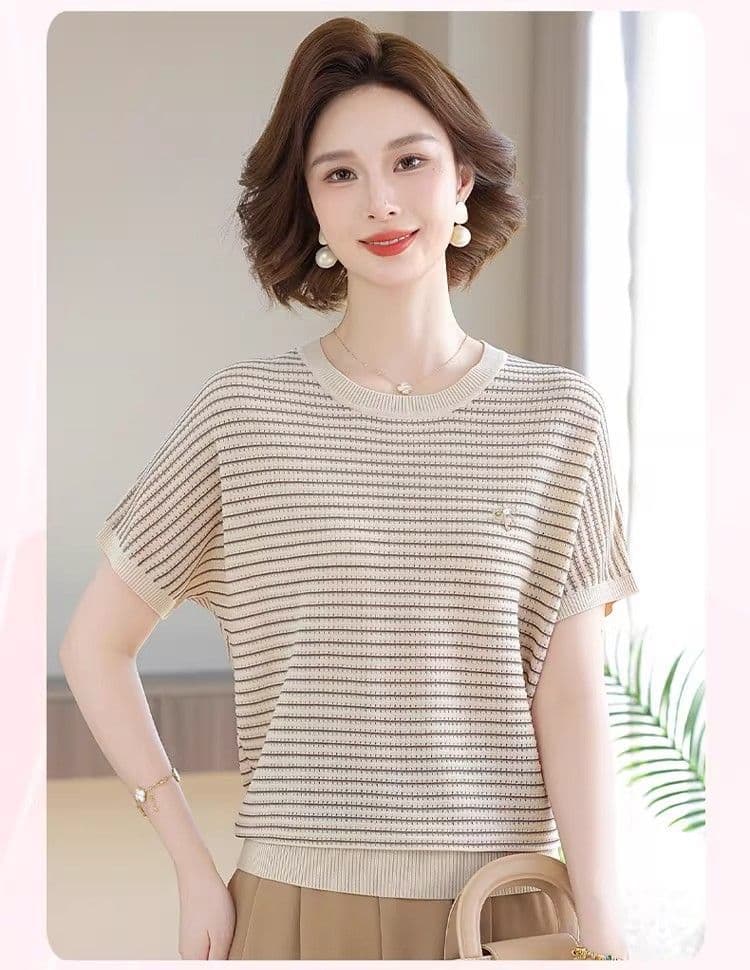 2026 년 엄마 여름 드레스 반팔 중년 여성 맨위 중노년 여름 얼음 실크 티셔츠 패션 연령 감소 맨위 상세 이미지 10