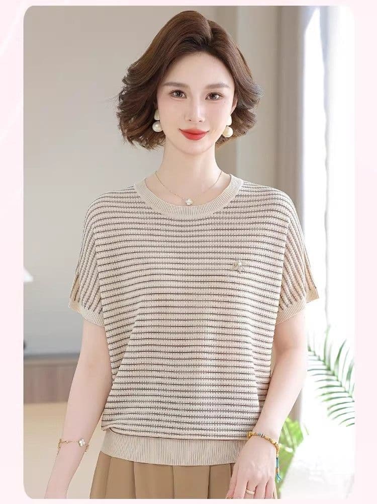 2026 년 엄마 여름 드레스 반팔 중년 여성 맨위 중노년 여름 얼음 실크 티셔츠 패션 연령 감소 맨위 상세 이미지 11