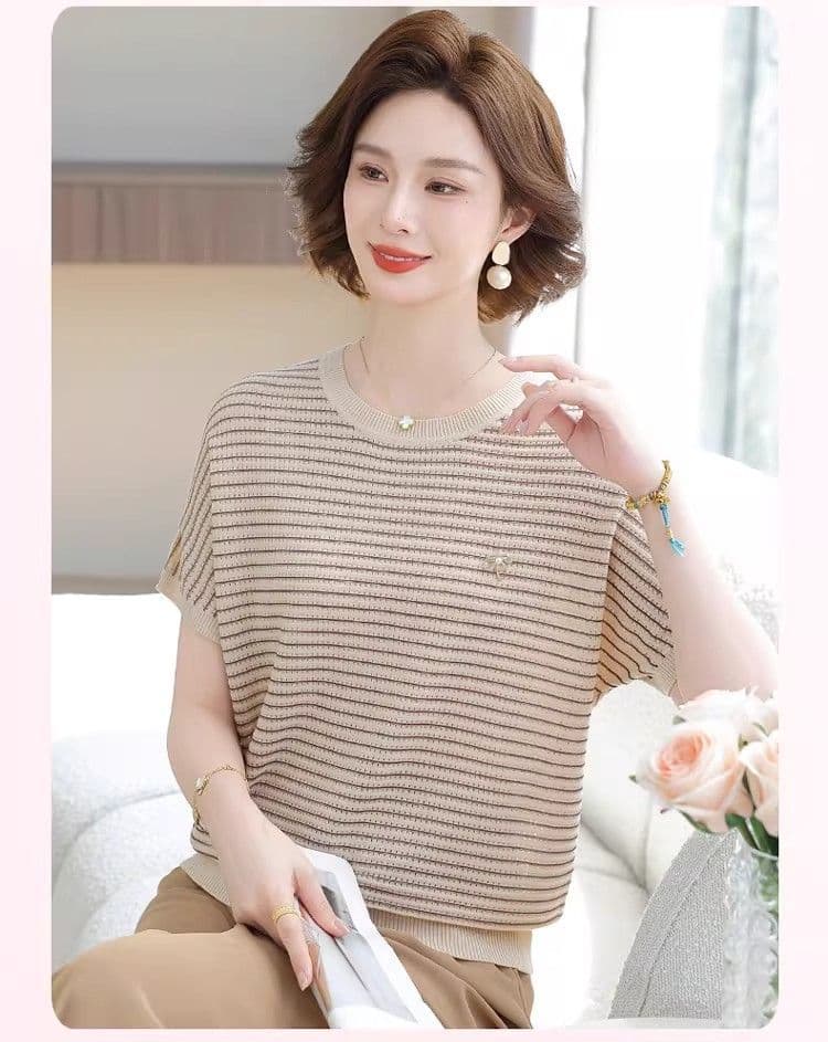 2026 년 엄마 여름 드레스 반팔 중년 여성 맨위 중노년 여름 얼음 실크 티셔츠 패션 연령 감소 맨위 상세 이미지 13
