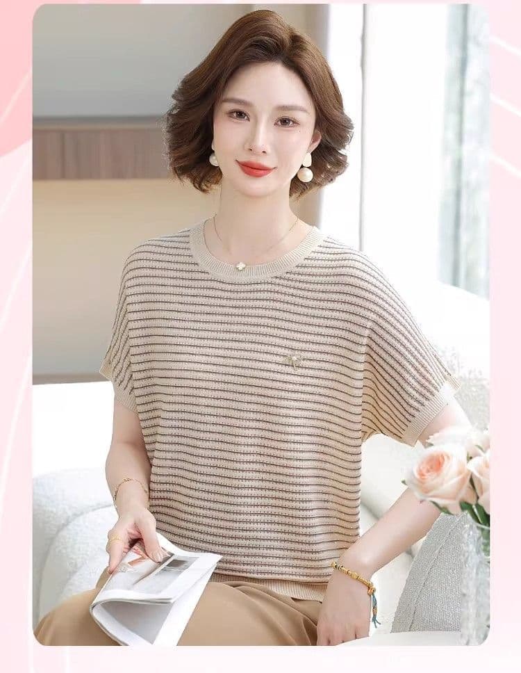 2026 년 엄마 여름 드레스 반팔 중년 여성 맨위 중노년 여름 얼음 실크 티셔츠 패션 연령 감소 맨위 상세 이미지 15
