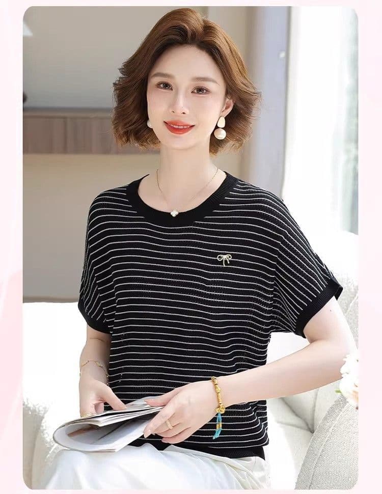 2026 년 엄마 여름 드레스 반팔 중년 여성 맨위 중노년 여름 얼음 실크 티셔츠 패션 연령 감소 맨위 상세 이미지 17