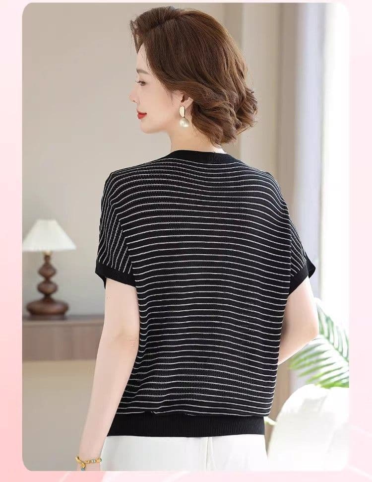 2026 년 엄마 여름 드레스 반팔 중년 여성 맨위 중노년 여름 얼음 실크 티셔츠 패션 연령 감소 맨위 상세 이미지 21