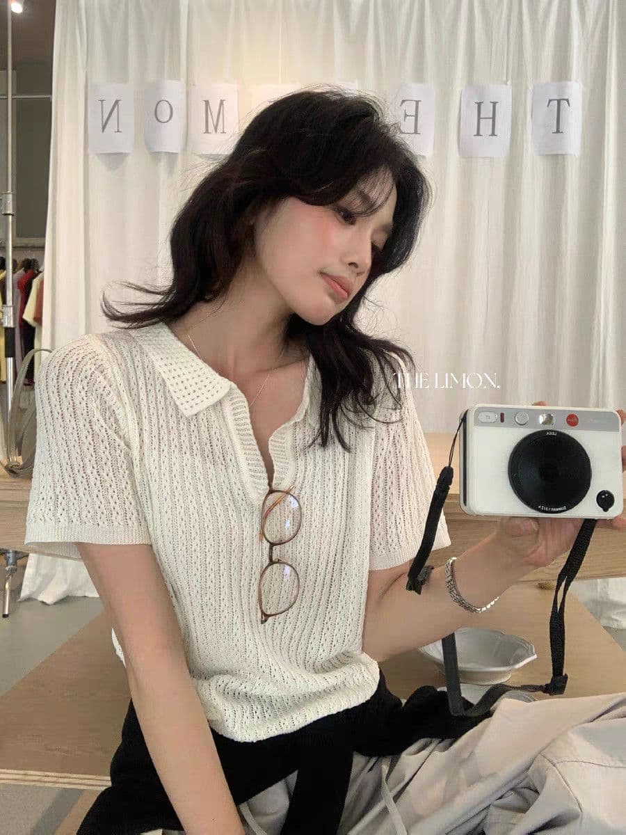 한 부서 폴로 칼라 홀로우 아웃 반팔 얼음 실크 니트 스웨터 여성 2026 여름 패션 루즈핏 통기성 얇은 스타일 POLO 칼라 티셔츠 상세 이미지 28