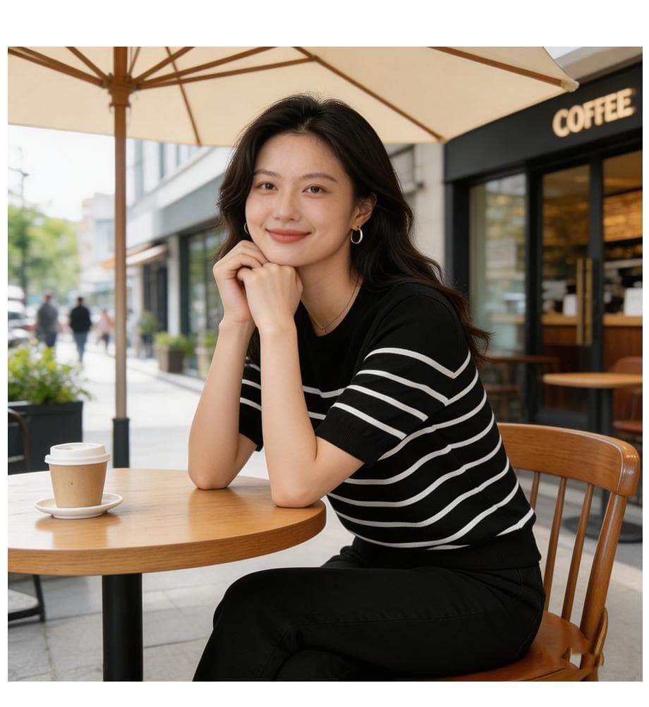 여름 클래식 라이 경기 서울 주간 실크 패션 연령 감소 외국 가스 슬림해 보이는 다용도 라운드 넥 스트라이프 니트 반팔 맨위 여성 상세 이미지 18