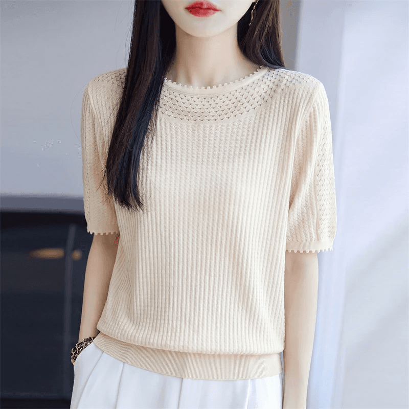 패션 여름 홀로우 아웃 슬림해 보이는 2026 얇은 스타일 반팔 새로운 캐주얼 다용도 라이 경기 서울 주간 실크 니트 스웨터 맨위 이미지 4
