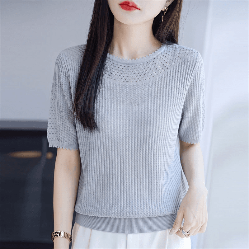 패션 여름 홀로우 아웃 슬림해 보이는 2026 얇은 스타일 반팔 새로운 캐주얼 다용도 라이 경기 서울 주간 실크 니트 스웨터 맨위 이미지 5