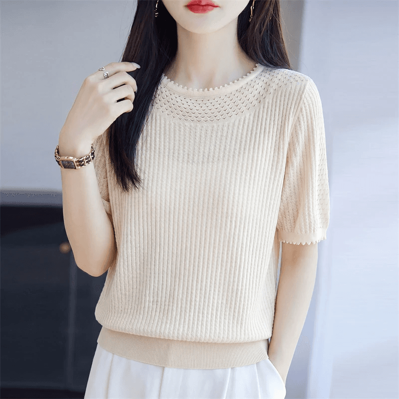 패션 여름 홀로우 아웃 슬림해 보이는 2026 얇은 스타일 반팔 새로운 캐주얼 다용도 라이 경기 서울 주간 실크 니트 스웨터 맨위 상세 이미지 21