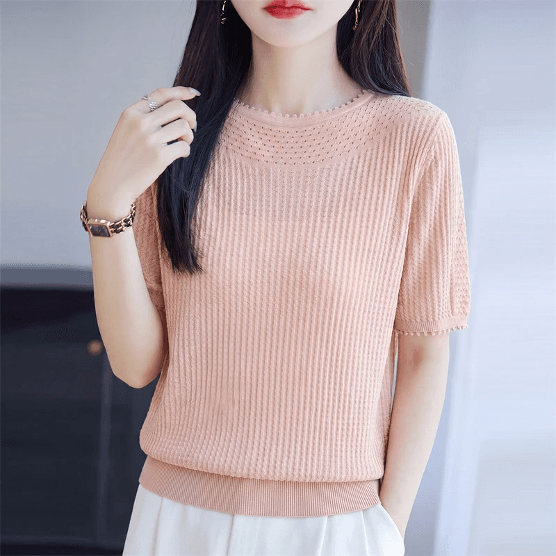 패션 여름 홀로우 아웃 슬림해 보이는 2026 얇은 스타일 반팔 새로운 캐주얼 다용도 라이 경기 서울 주간 실크 니트 스웨터 맨위 상세 이미지 23