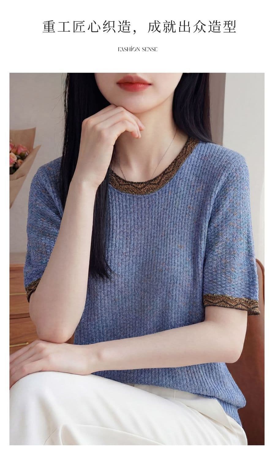 새로운 민족 스타일 여름 패션 캐주얼 아마 색상 니트 스웨터 다용도 루즈핏 슬림해 보이는 연령 감소 맨위 여성 상세 이미지 21