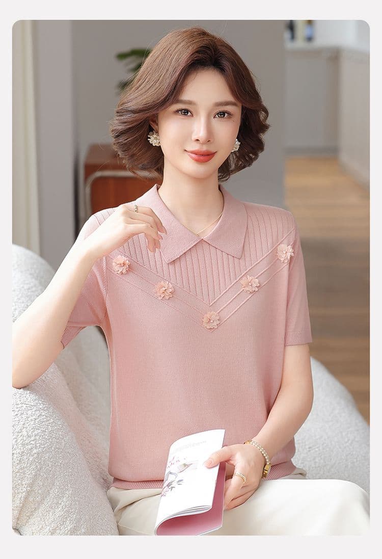 여름 드레스 반팔 티셔츠 2026 새로운 캐주얼 다용도 중년 여성 여름 얼음 실크 외국 가스 연령 감소 맨위 여성 상세 이미지 20