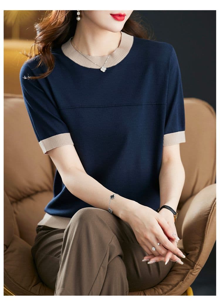 반팔 티셔츠 여성 여름 드레스 새로운 빅 사이즈 루즈핏 표지 배 연령 감소 외국 가스 맨위 얼음 실크 니트 스웨터 맨위 여성 상세 이미지 8