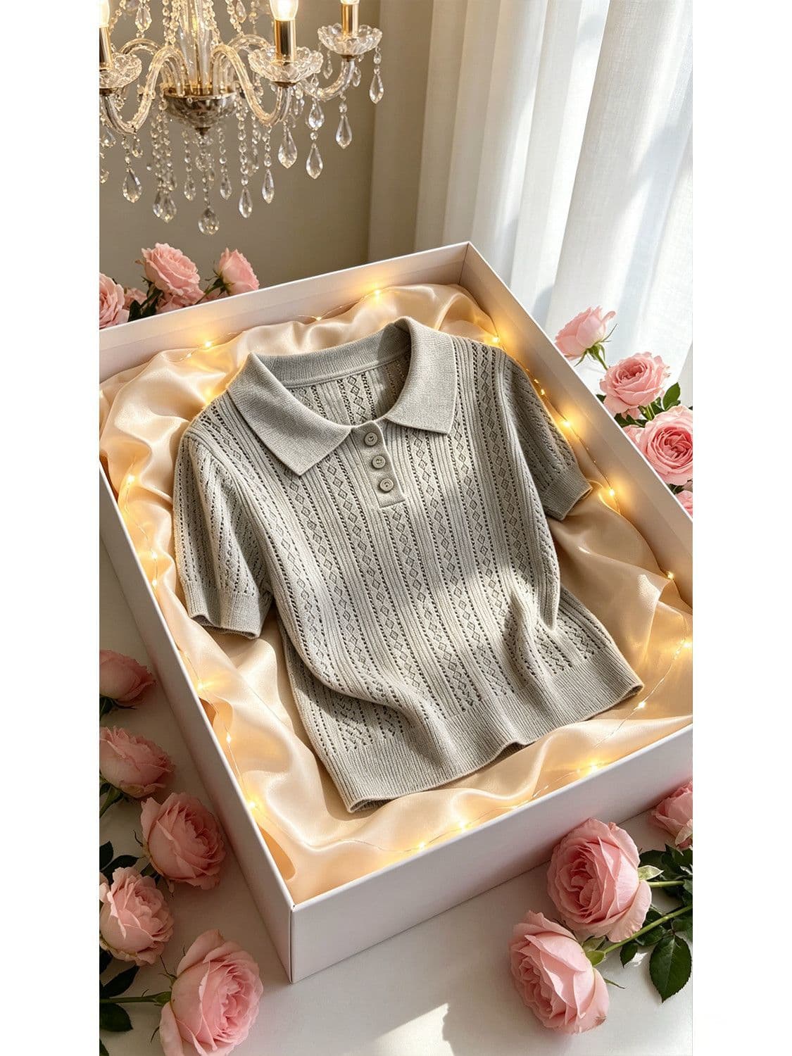 POLO 셔츠 폴로 칼라 홀로우 아웃 반팔 니트 스웨터 여성 여름 2026 새로운 고유 한 Chic 작은 대중 반팔 황색 맨위 상세 이미지 22