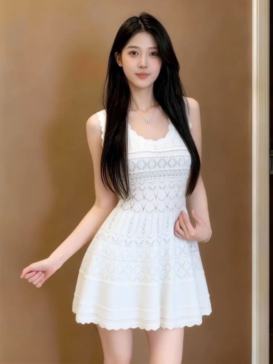 부드러운 하얀 달빛 여성 드레스 2026 여름 새로운 꼬집기 허리 몸매 가꾸기 슬림해 보이는 달콤한 핫걸 패션 절묘한 미니 스커트 상세 이미지 4