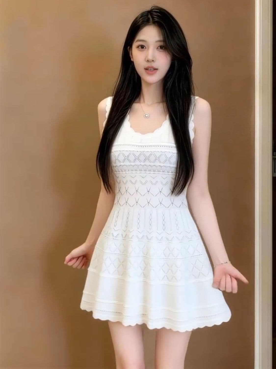 부드러운 하얀 달빛 여성 드레스 2026 여름 새로운 꼬집기 허리 몸매 가꾸기 슬림해 보이는 달콤한 핫걸 패션 절묘한 미니 스커트 상세 이미지 5