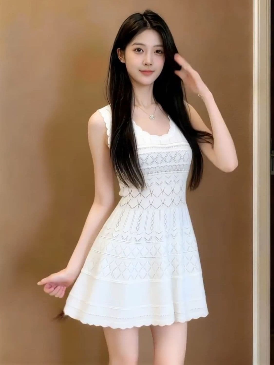 부드러운 하얀 달빛 여성 드레스 2026 여름 새로운 꼬집기 허리 몸매 가꾸기 슬림해 보이는 달콤한 핫걸 패션 절묘한 미니 스커트 상세 이미지 7
