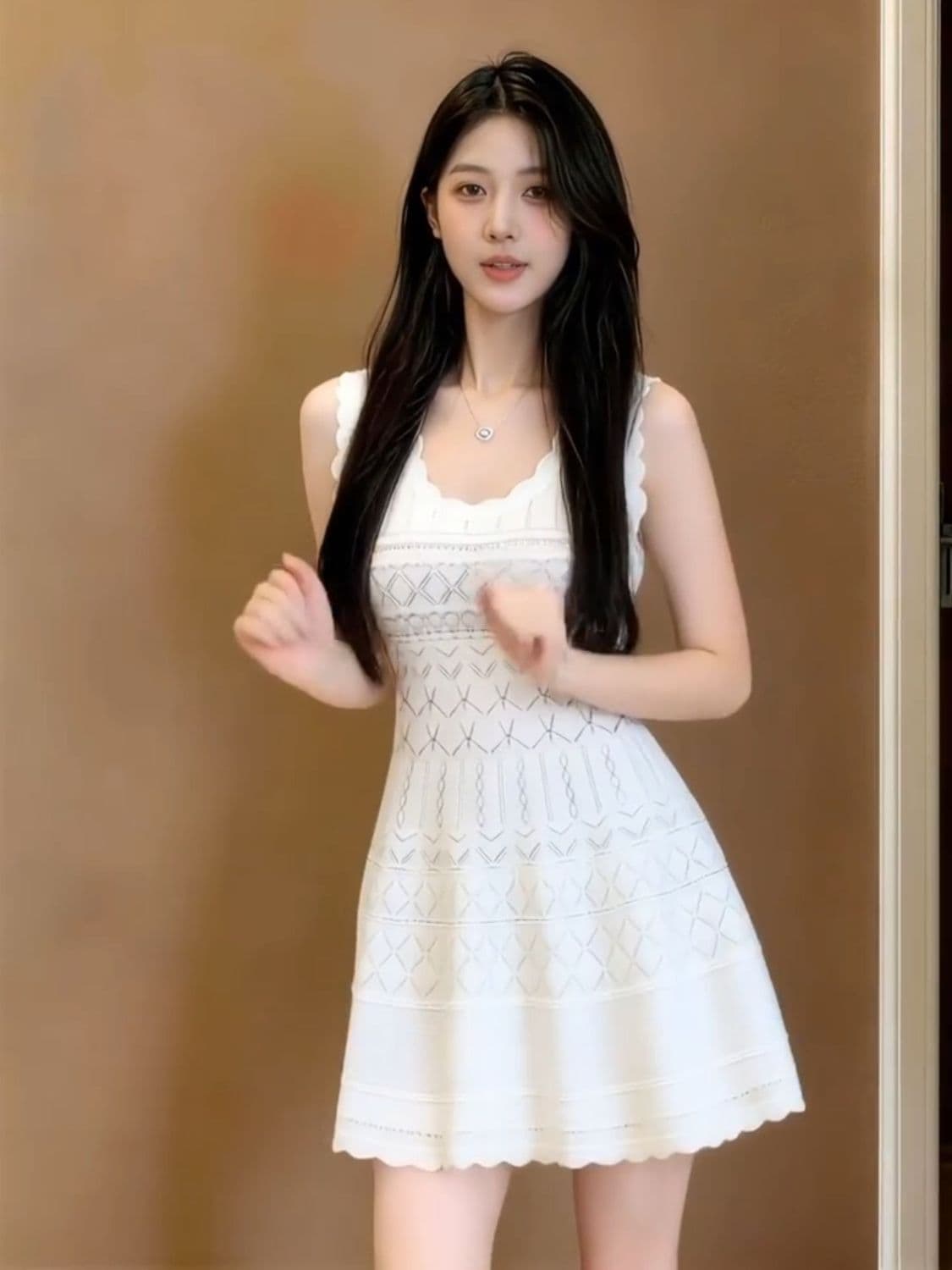 부드러운 하얀 달빛 여성 드레스 2026 여름 새로운 꼬집기 허리 몸매 가꾸기 슬림해 보이는 달콤한 핫걸 패션 절묘한 미니 스커트 상세 이미지 9
