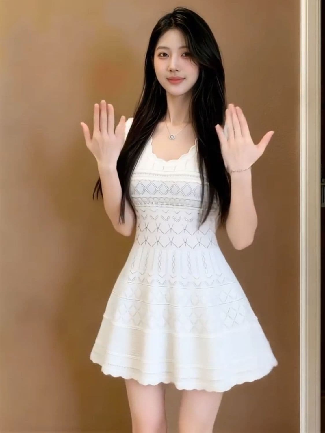 부드러운 하얀 달빛 여성 드레스 2026 여름 새로운 꼬집기 허리 몸매 가꾸기 슬림해 보이는 달콤한 핫걸 패션 절묘한 미니 스커트 상세 이미지 10